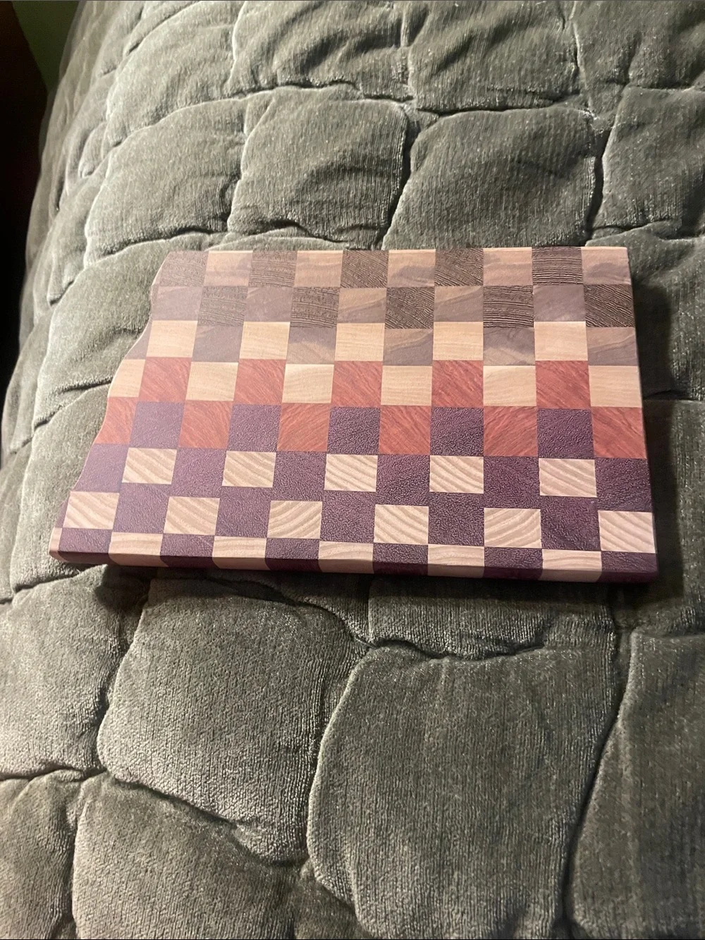Cutting Board in shape of North Dakota, checkerboard Multi wood End Grain
